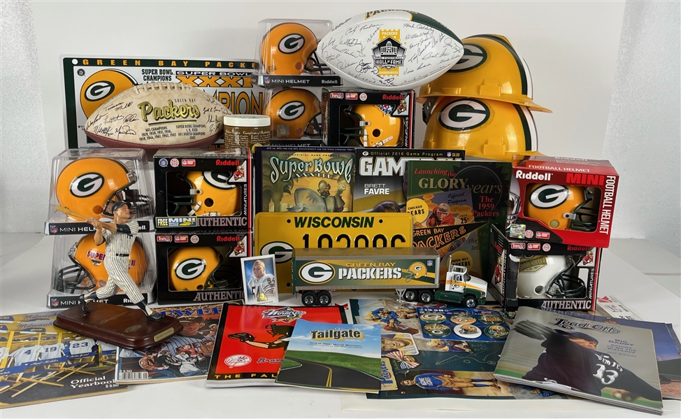 1960s-2000s Green Bay Packers Milwaukee Brewers Memorabilia Collection - Lot of 45 w/ Publications, Mini Helmets, Construction Hard Hats, Signed Items & More (JSA)
