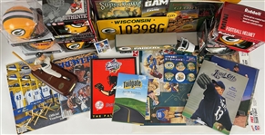 1960's-2000's Green Bay Packers Milwaukee Brewers Memorabilia Collection - Lot of 45 w/ Publications, Mini Helmets, Construction Hard Hats, Signed Items & More (JSA)