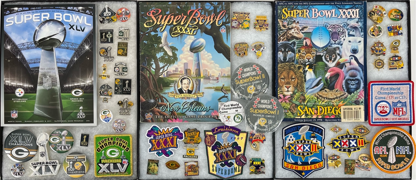 1960s-2000s Green Bay Packers Pinback Buttons, Pins, Patches & Programs Collection - Lot of 120
