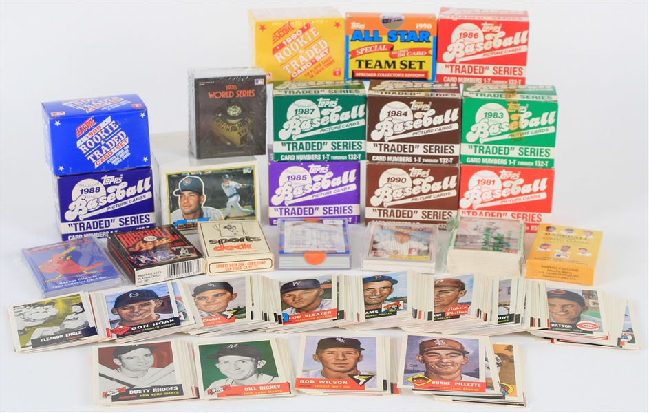 1980s-90s Baseball Trading Card Complete Set Collection - Lot of 21 w/ 1953 Topps Reprint Set, Traded Sets, & More