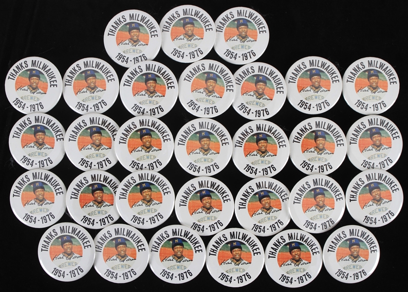 1954-76 Hank Aaron Milwaukee Braves/Brewers 2.25" Thanks Milwaukee Pinback Buttons - Lot of 30