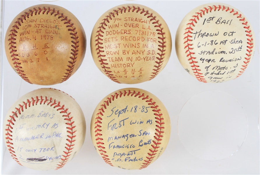 1978-87 Roger Craig Padres/Giants Game Used ONL Baseballs - Lot of 5 (MEARS LOA)