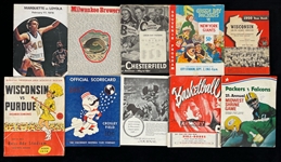1940's-80's Baseball Football Basketball Publication Collection - Lot of 20 w/ Packers Programs, World Series Program, All Star Game Program & More 