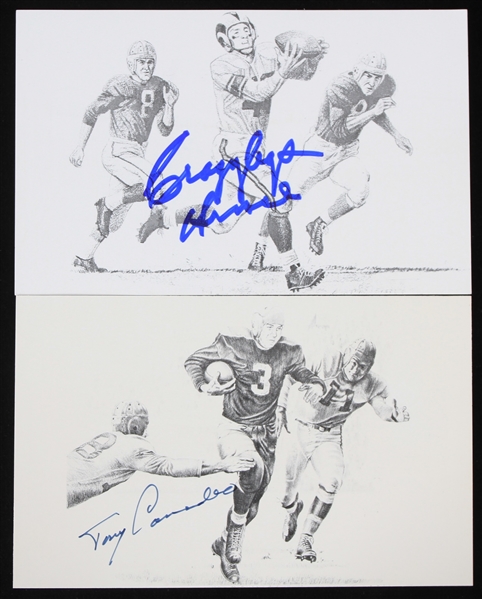 1941-1957 Tony Canadeo Green Bay Packers and Elroy "Crazylegs" Hirsch Los Angeles Rams Signed 3"x5" Photo Cards (Lot of 2) (JSA)
