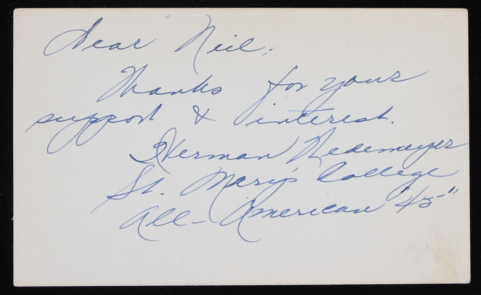 1945 Herman Wedemeyer (d.1999) St. Marys Galloping Gaels and Hawaii Five-O Star Signed Index Card (JSA)