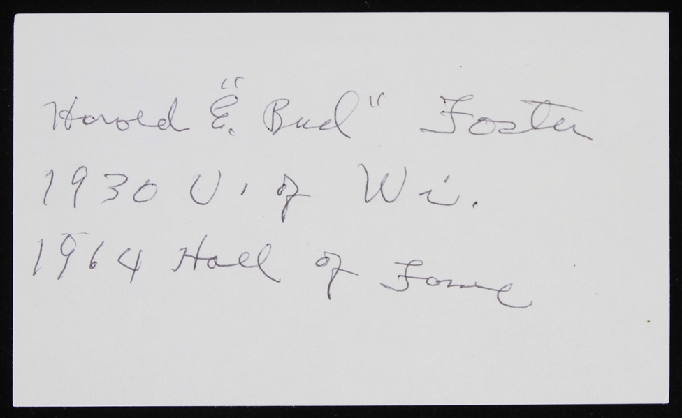 1926-1930 Harold E. "Bud" Foster (d.1996) Wisconsin Badger Signed Index Card (JSA)