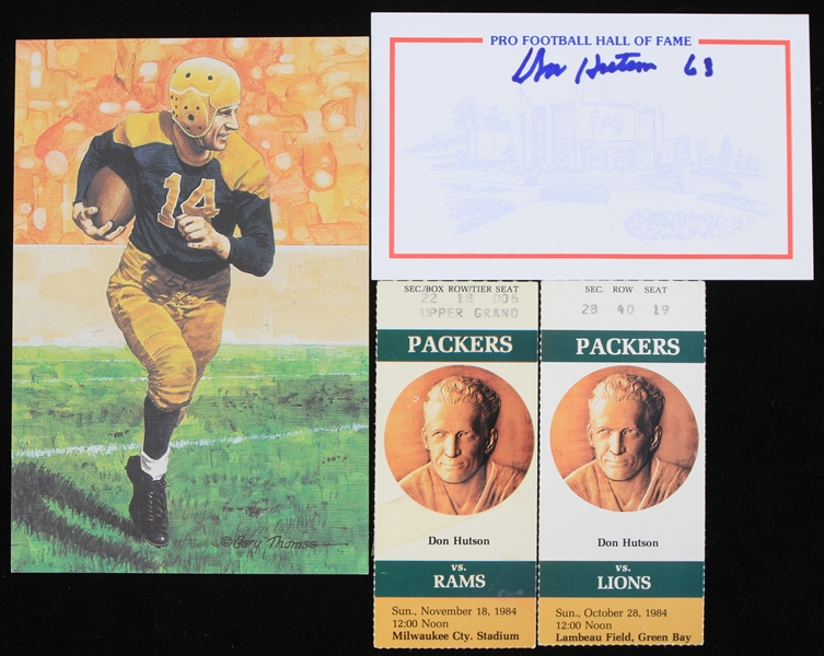 1960-1990s Don Hutson (d.1997) Green Bay Packers Memorabilia Including Signed Index Card and More (Lot of 4) (JSA)