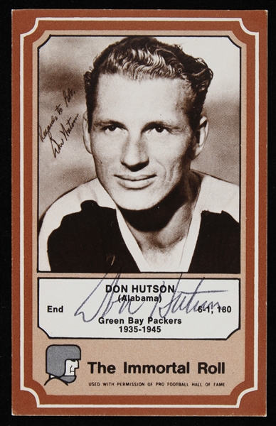 1975 Don Hutson Green Bay Packers Autographed Fleer Immortal Roll Trading Card #18 (JSA)