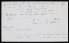 1901-1921 George McBride (d.1973) American Baseball Player and Manager Signed Index Card (JSA)