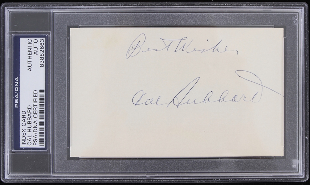 1929-1935 Cal Hubbard (d.1977) Green Bay Packer and MLB Umpire Signed Index Card (PSA Slabbed)