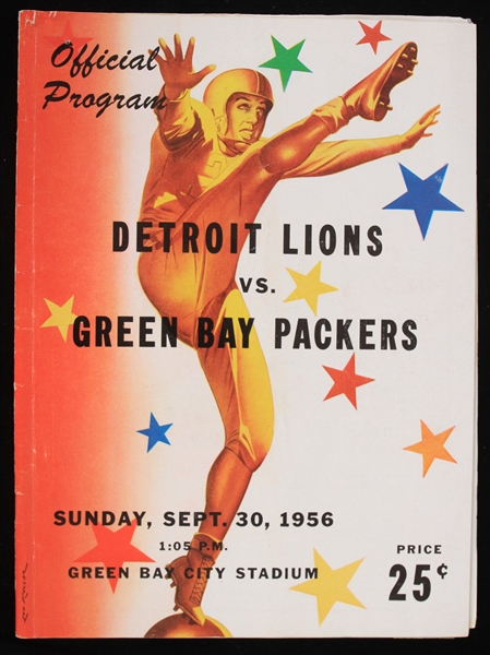 1956 Green Bay Packers Detroit Lions City Stadium Game Program (Bart Starrs 1st Game Listed in Program as #16)