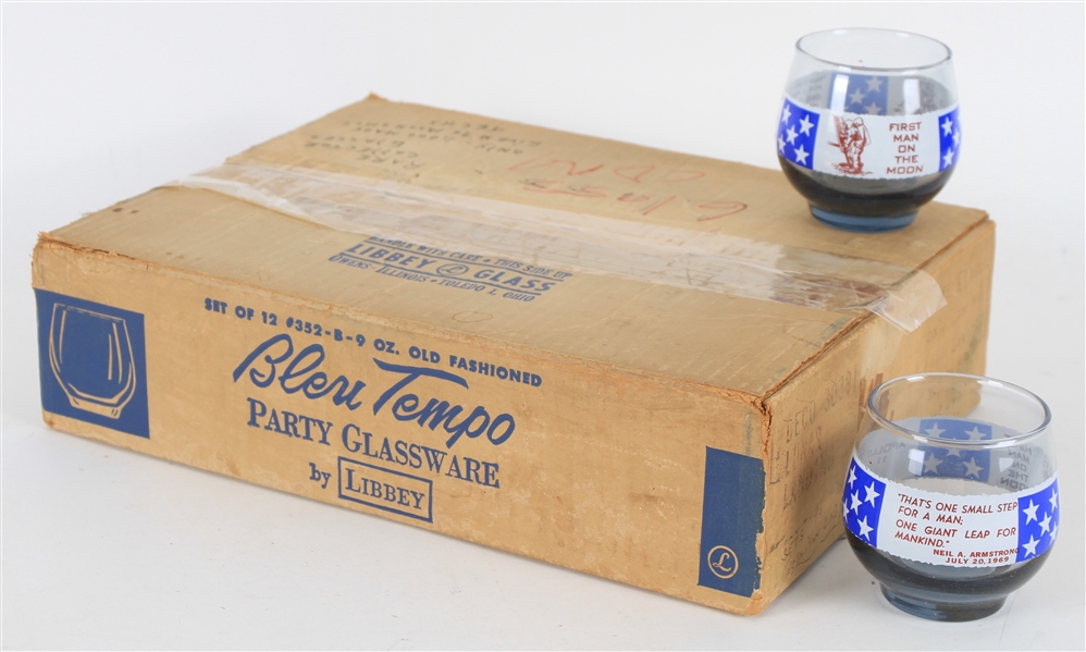 1969 Apollo 11 First Man On The Moon Lunar Landing Commemorative Drinking Glasses - Case of 12