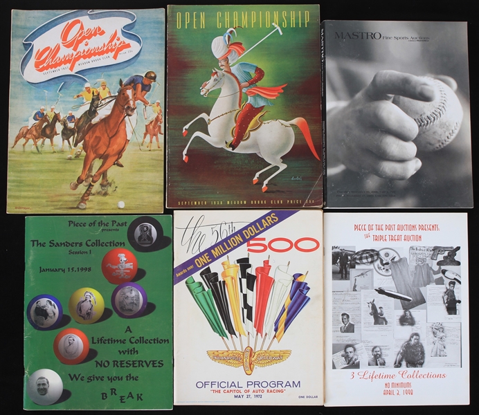 1937-2000 Sports Americana Publication Collection - Lot of 6 w/ Open Championship of Polo Programs, Indy 500 Program & Auction Catalogs