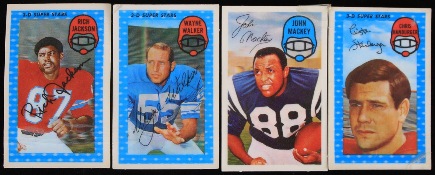 1970-1971 Rich Jackson Denver Broncos John Mackey Baltimore Colts and More 3-D Superstar Trading Cards (Lot of 4)