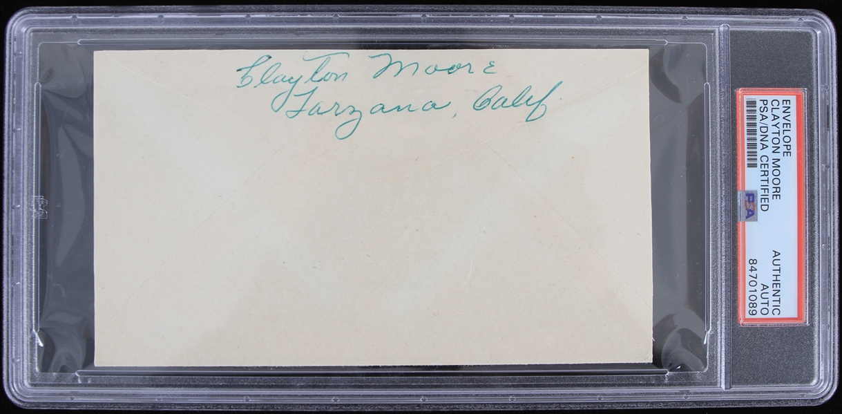 1958 Clayton Moore (d.1999) Lone Ranger Signed Envelope (PSA Slabbed)