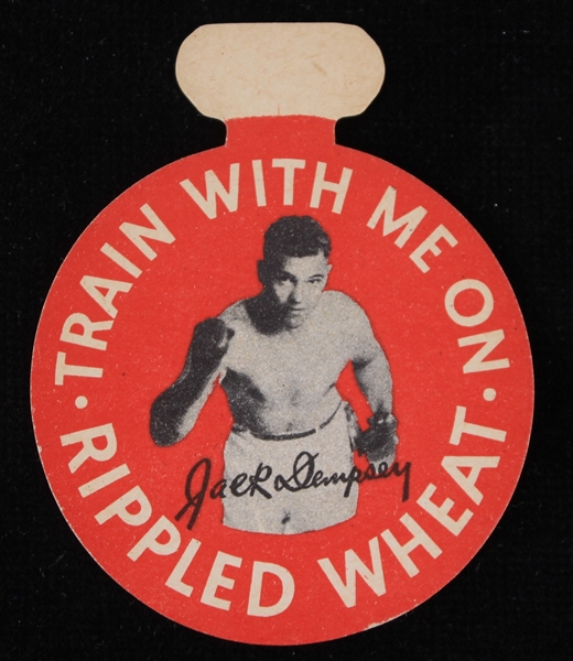 1936 Jack Dempsey World Heavyweight Champion 2.5" Train With Me On Rippled Wheat Badge
