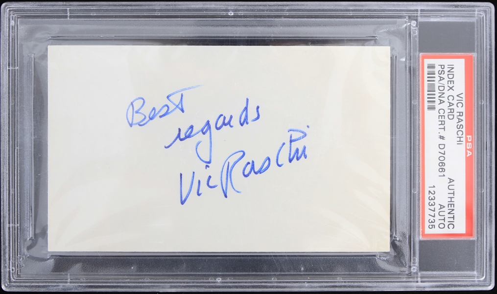 1946-1955 Vic Raschi (d.1988) New York Yankees Autographed Index Card (PSA Slabbed)