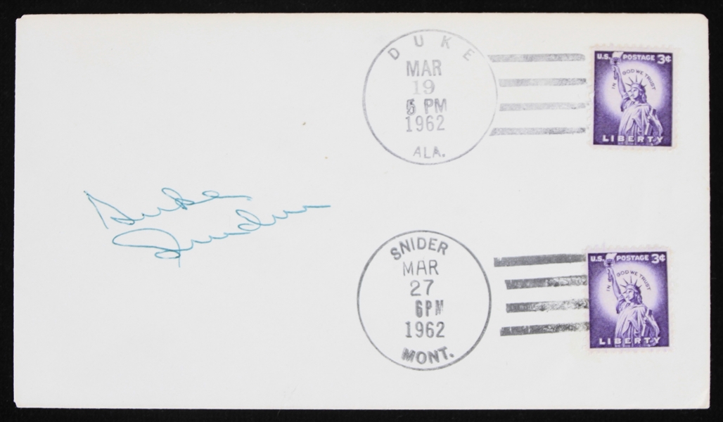 1962 Duke Snider Los Angeles Dodgers Signed Double Postmarked Envelope (JSA)