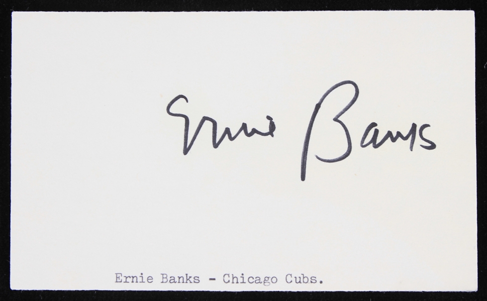 1970s Ernie Banks Chicago Cubs Signed Index Card (JSA)