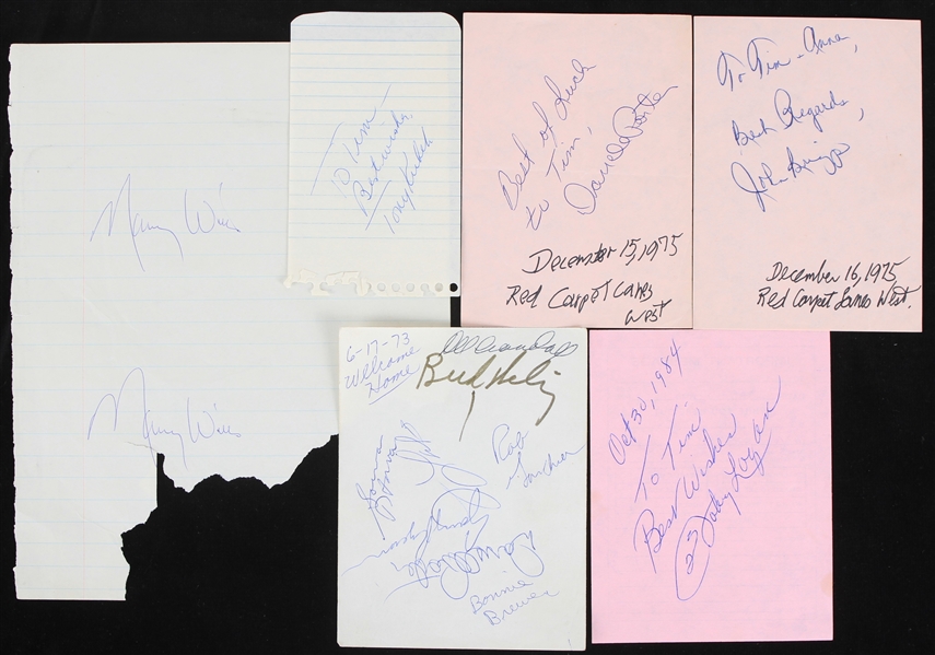 1970s-80s Baseball Signed Paper Slip Collection - Lot of 6 w/ Darrell Porter, Tony Kubek, Maury Wills, Johnny Logan, John Briggs & Multi Signed (JSA)