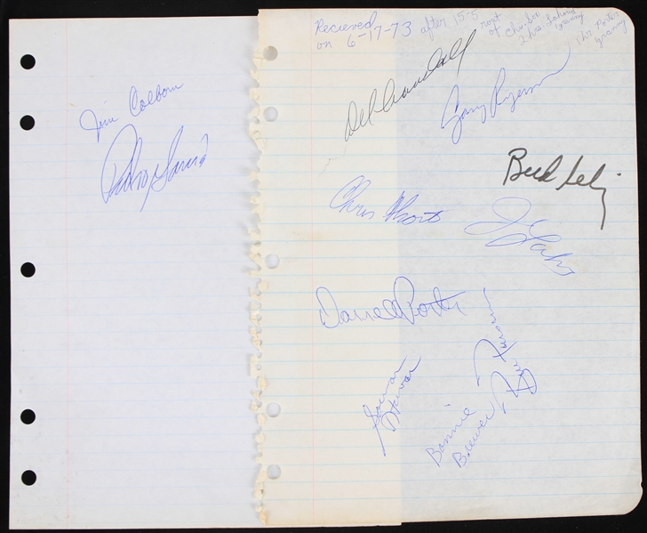 1973 Milwaukee Brewers Multi Signed Sheets w/ 11 Signatures Including Bud Selig, Del Crandall, Darrell Porter & More (JSA)