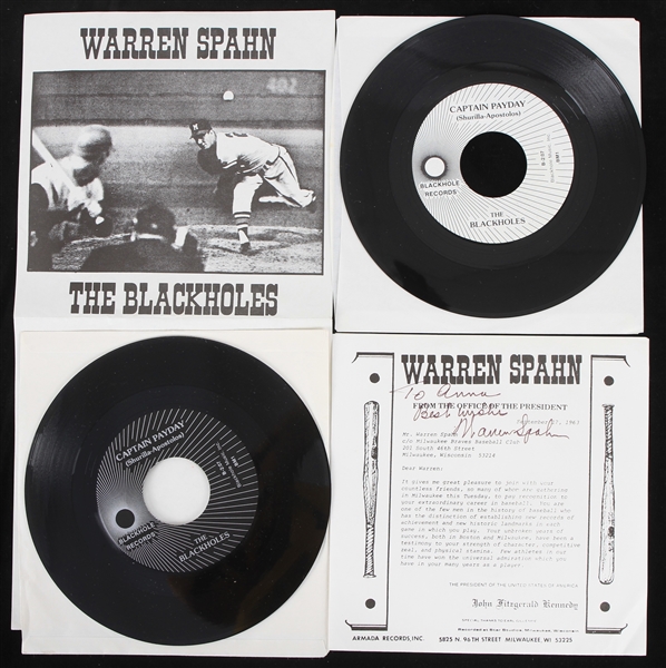 1979 Warren Spahn Milwaukee Braves The Blackholes 45 RPM Singles - Lot of 2 w/ 1 Signed (JSA)