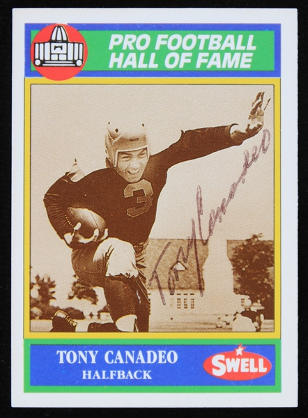1990 Tony Canadeo Green Bay Packers Signed Swell Pro Football Hall of Fame Trading Card (JSA)