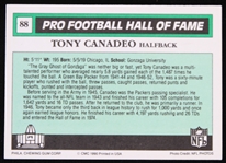 1990 Tony Canadeo Green Bay Packers Signed Swell Pro Football Hall of Fame Trading Card (JSA)