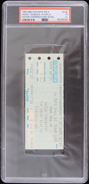 1984 Atlanta Hawks Milwaukee Bucks The Omni NBA Playoffs Ticket Stub (PSA Slabbed FR 1.5)