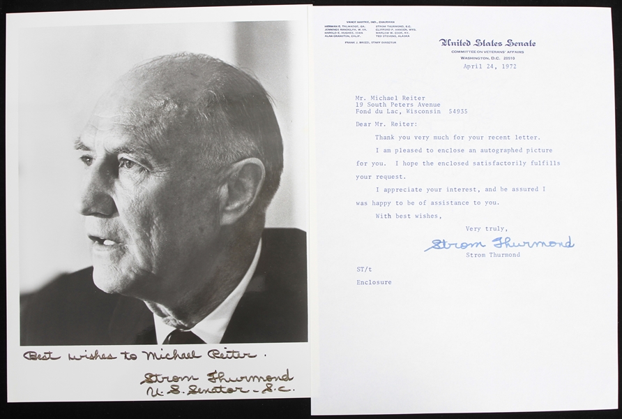 1956-2003 Strom Thurmond (d.2003) South Carolina Senator Autographed 8x10 B&W Photo (JSA)
