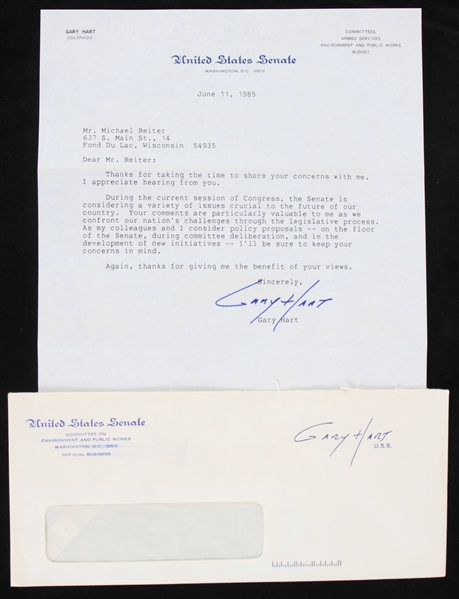 1985 Gary Hart US Senator Signed Correspondence w/ Envelope (JSA)