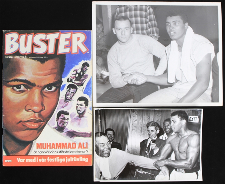 1960s-1970s Muhammad Ali 5x7 and 8x10 Photos and Buster Magazine (Lot of 3)