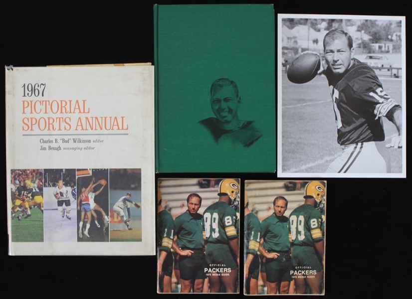 1967-75 Bart Starr Green Bay Packers Memorabilia Collection - Lot of 5 w/ 8" x 10" Photo, Media Guides, Quarterbacking Hardcover Book & More