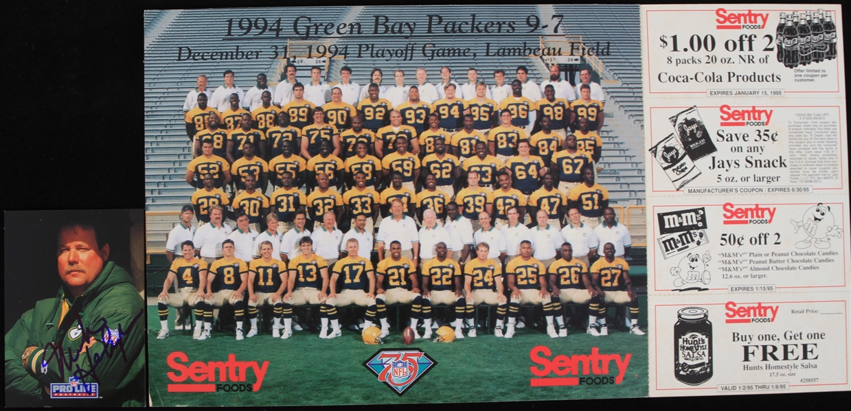 1992-94 Green Bay Packers Memorabilia - Lot of 2 w/ 1994 Sentry Team Photo & Mike Holmgren Signed ProLine Football Card (JSA) 