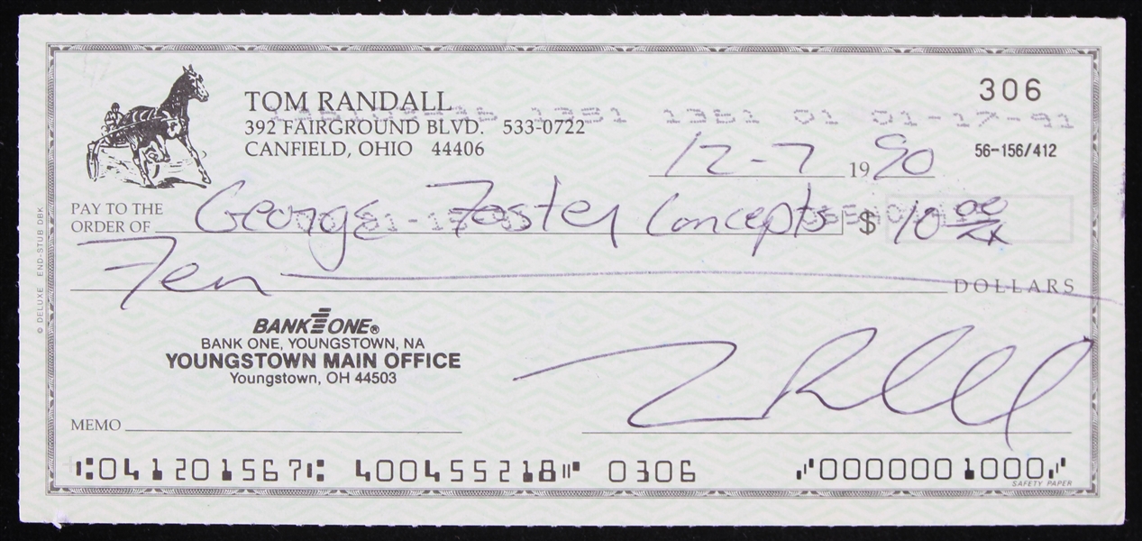 1990 George Foster Cincinnati Reds Signed Check (JSA)