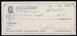 1997 Wilmer "Vinegar Bend" Mizell St. Louis Cardinals Signed Check (JSA)