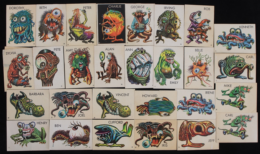 1970s Illustrated Creature Sticker Cards - Lot of 28