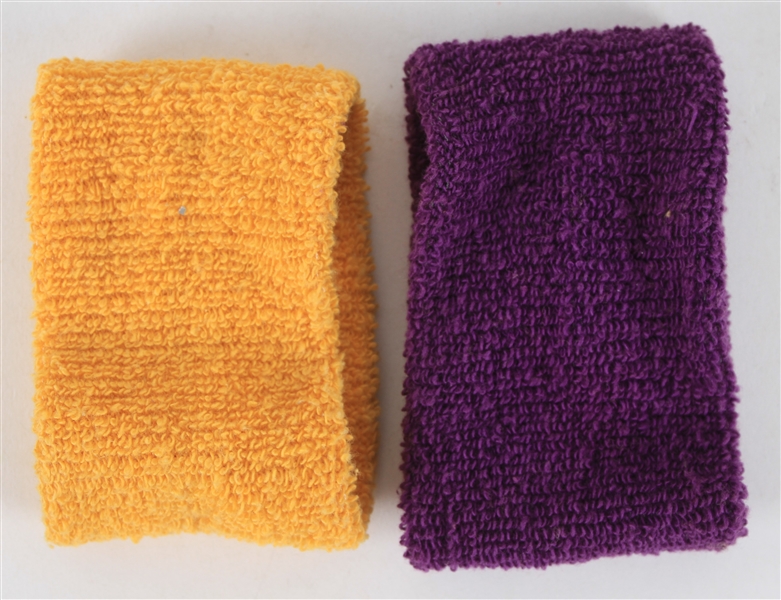 1970s Purple & Yellow Los Angeles Lakers Game Worn Wristbands (MEARS LOA) 