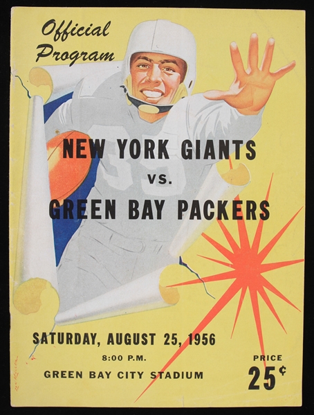 1956 Green Bay Packers New York Giants City Stadium Preseason Game Program (Bart Starrs 1st Season Listed in Program as #16)