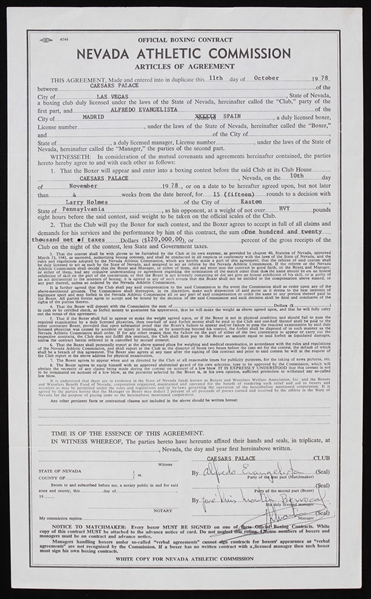 1978 Alfredo Evangelista World Heavyweight Title Contender Signed Fight Contract *Full JSA Letter*