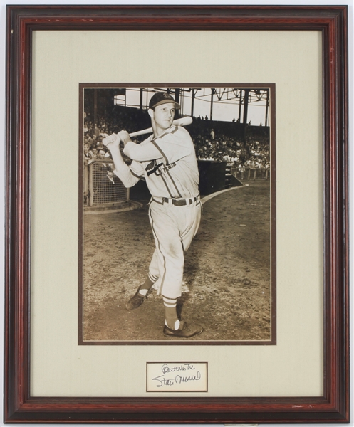 1960s Stan Musial St. Louis Cardinals 18" x 22" Framed Display w/ Photo & Signed Cut (JSA)