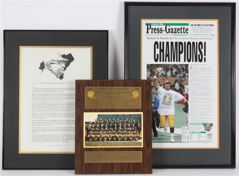 1960s-1990s Green Bay Packers 25x28 Framed Prints & Plaque (Lot of 4)