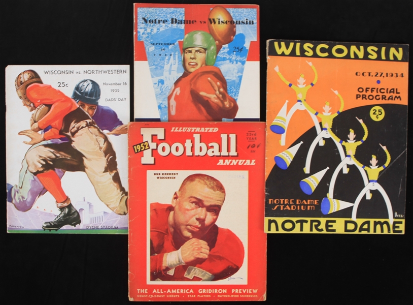 1934-52 Football Publication Collection - Lot of 4 w/ Wisconsin Programs & Football Illustrated