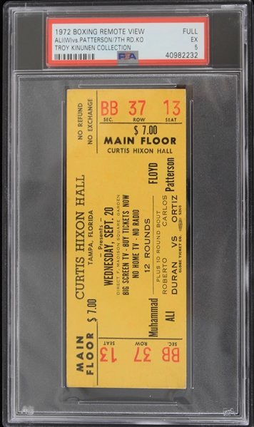 19752 Muhammad Ali Floyd Patterson Closed Circuit Viewing Full Ticket (PSA Slabbed Full EX 5) Troy Kinunen Collection