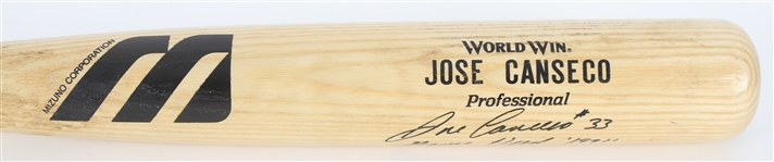 1991 Jose Canseco Oakland Athletics Signed Mizuno Professional Model Game Used Bat (MEARS A10) *JSA*