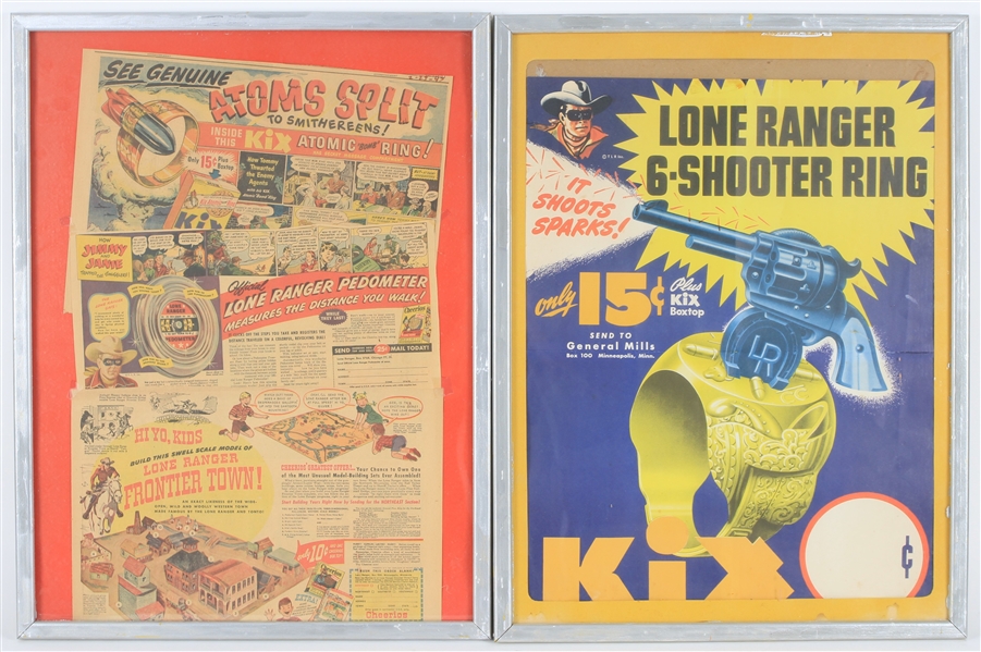 1940s-50s The Lone Ranger 19" x 25" Framed Kix Cereal Premium Advertisements - Lot of 2