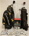 Vintage Golf Ball Dispenser with Golf Clubs and Bags