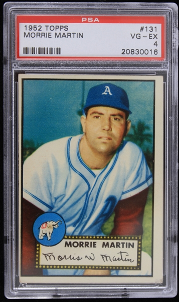 1952 Morrie Martin Philadelphia Athletics Topps Trading Card #131 (Graded VG-EX 4)