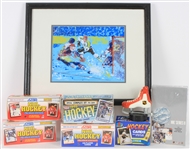 1990s NHL Trading Cards, 18x22 Framed Print & Paper Weight (Lot of 8)