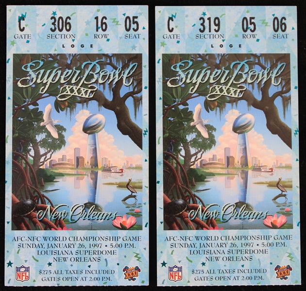 1997 Green Bay Packers New England Patriots Super Bowl XXXI Louisiana Superdome Ticket Stubs - Lot of 2